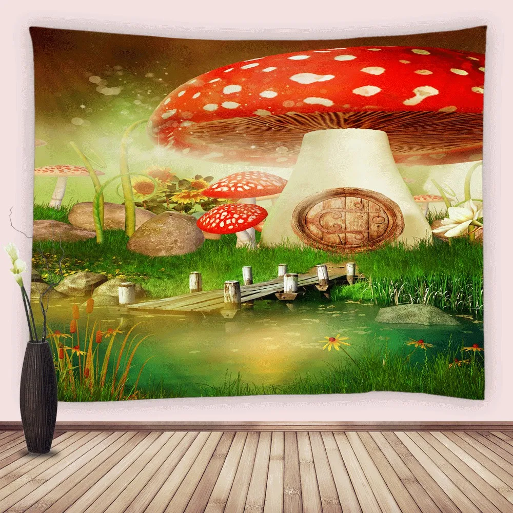 Fantasy Garden Architecture Tapestry Psychedelic Flowers Landscape Roman Column Wall Hanging Tapestry for Living Room Dorm Decor