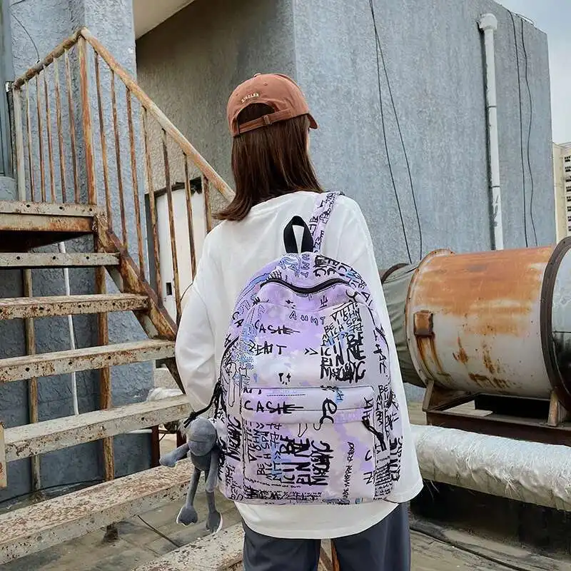 

Fashionable Fall/Winter Middle School Students Backpack with Unique Letter Graffiti Design and Large Capacity