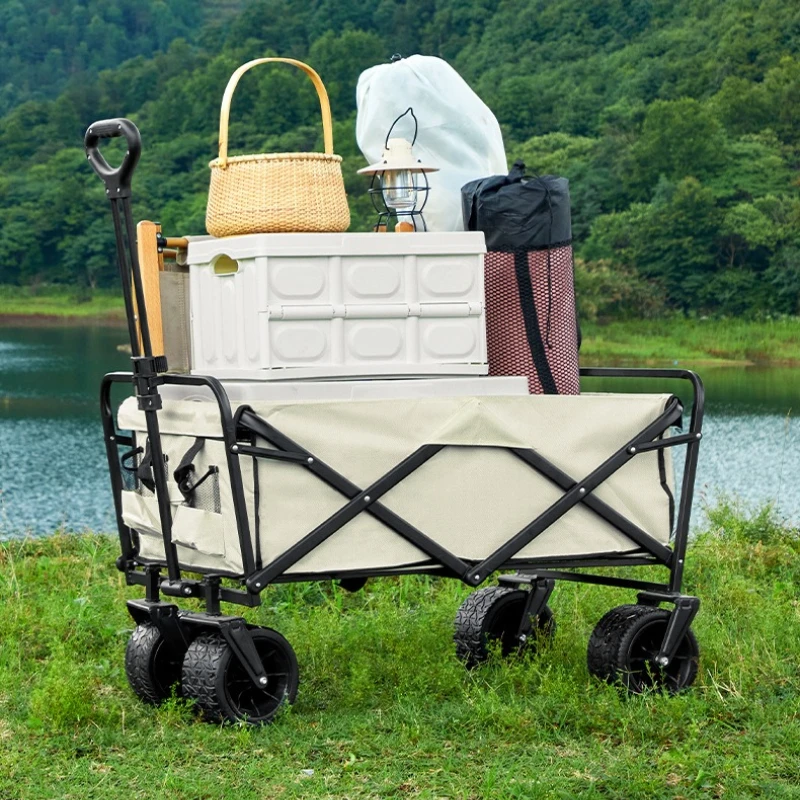 Outdoor Folding Camping Wagon Cart Picnic Trolley Reclining Kids Seat Outdoor Camping Foldable Cart Picnic Camping Cart