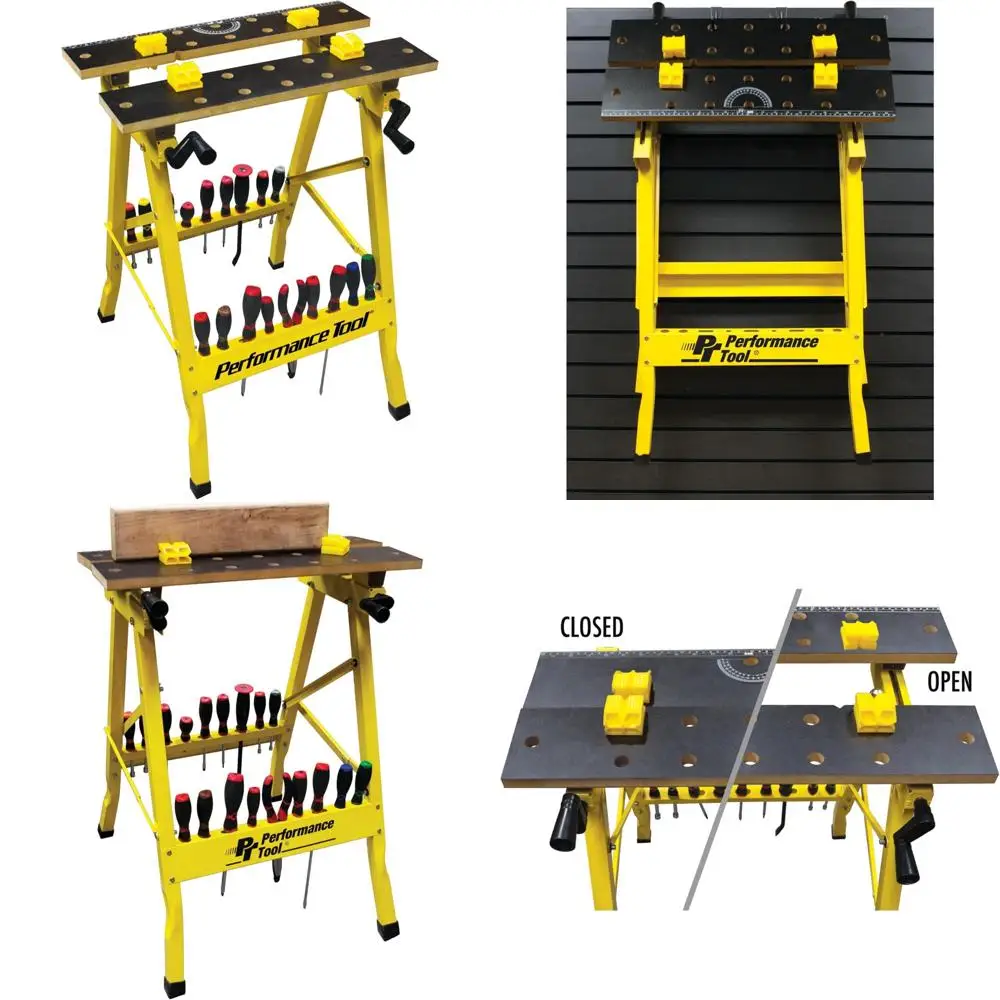 

Портативный многоцелевой верстак с тисками, вместимость 200 фунтов, желтый, сверхмощный строительный инструмент