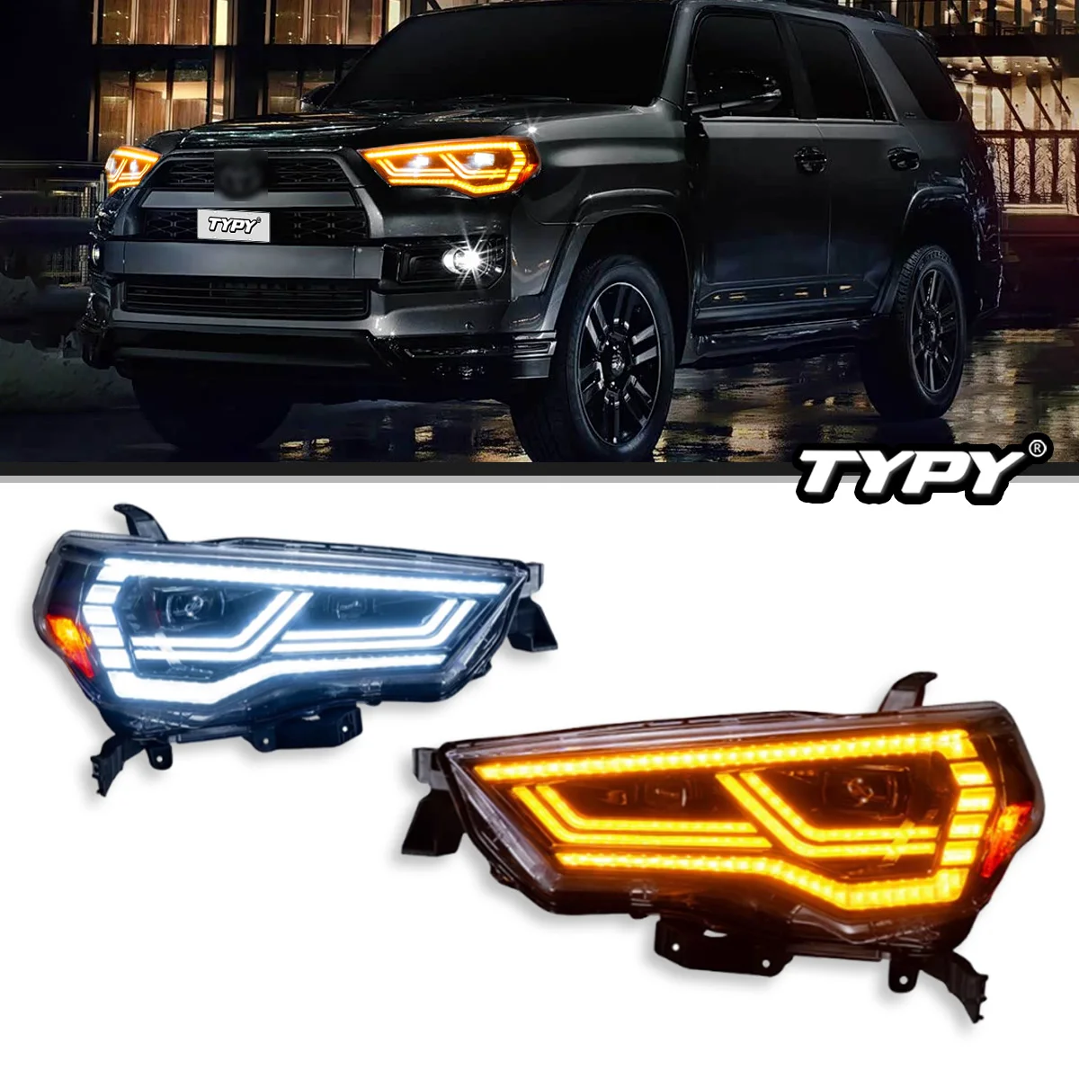 

Автомобильные фары TYPY для Toyota 4Runner 2014-2022, обновление фар, модифицированная для нового DRL, динамический указатель поворота, светодиодная фара, авто
