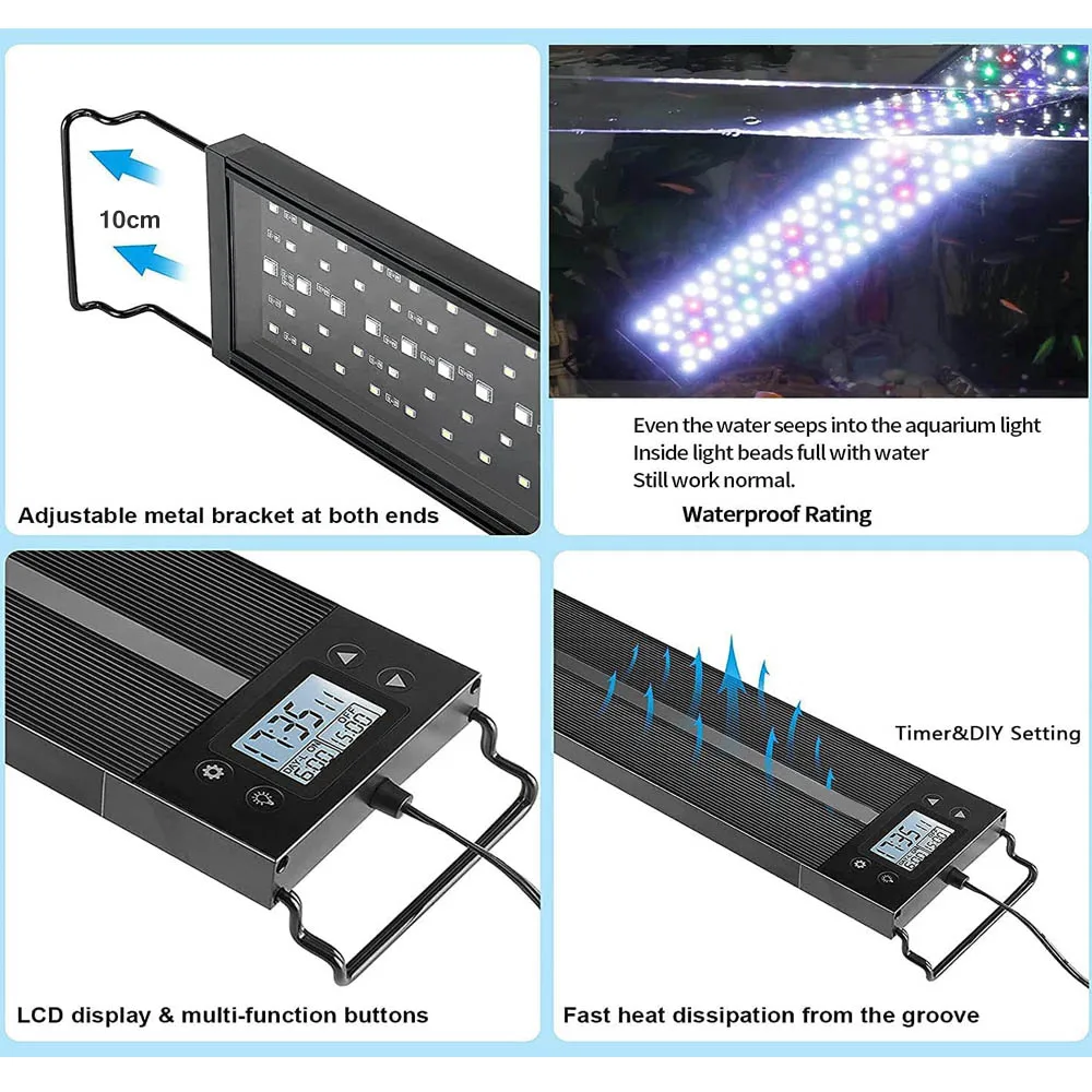 36inch Aquarium Full Spectrum Lighting LED Light Fish Tank Decoration Plant Growth Dimmer Lamp 100V-240V IP65 Waterproof 60-90cm