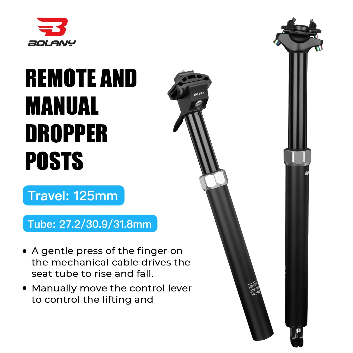 

BOLANY MTB Cable Adjustable Height For MTB 27.2/30.9/31.6mm Internal Lifting Hydraulic Seat Tube 125mm Stroke