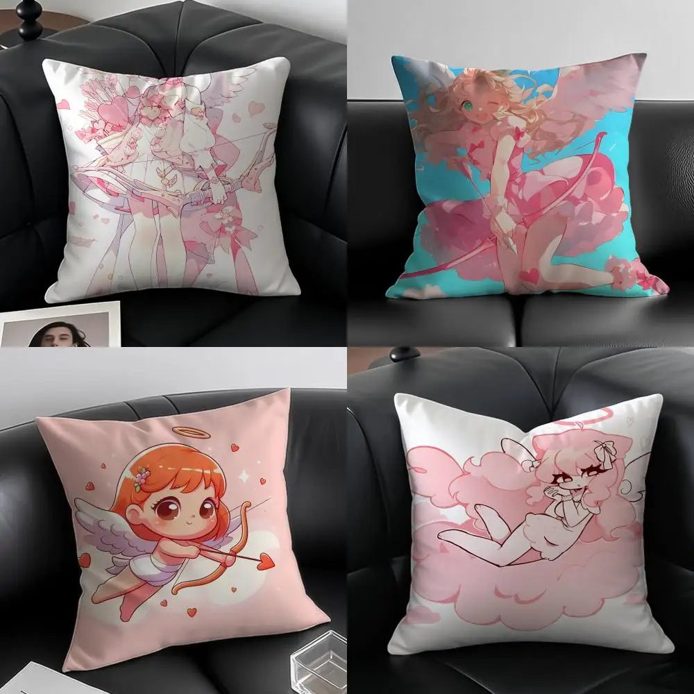 C-Cupid Angel Pillow Kawaii Anime Cushion Cushion Cover Pillow Case Anti-dustmite Invisible zipper silky plush cushion