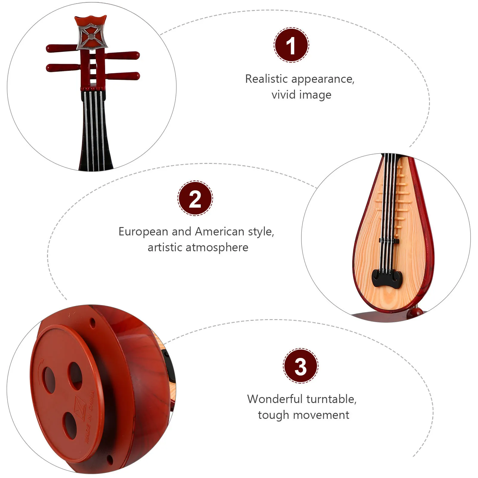 

Lute Music Box With Rotating Base Desktop Ornament For Home Office Table Decor Display Household Music Box