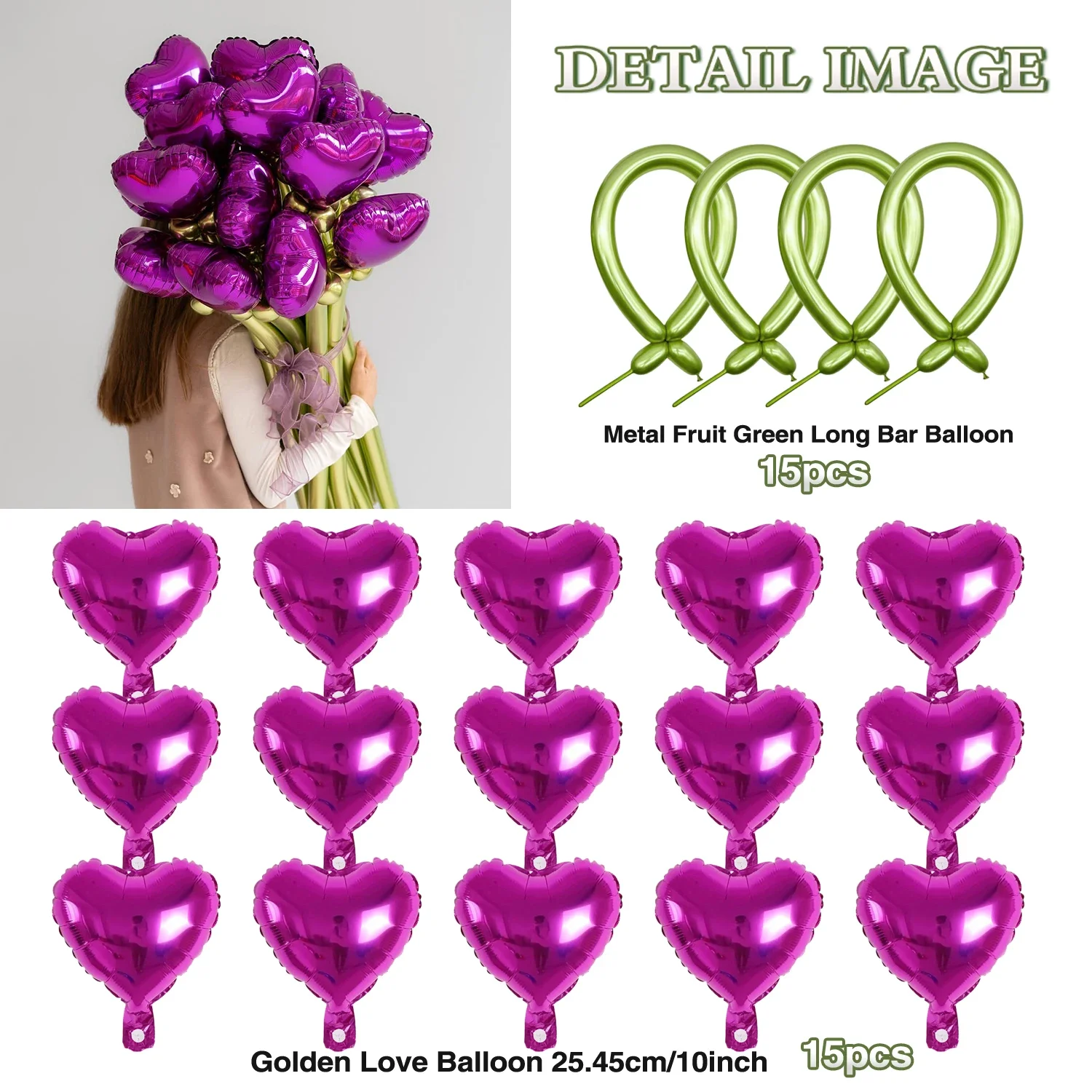 Liebesballon-Blumenstrauß-Set, rote und grüne Latex-DIY-lange Luftballons für Jahrestag, Hochzeit, Valentinstag, Geburtstagsfeiern