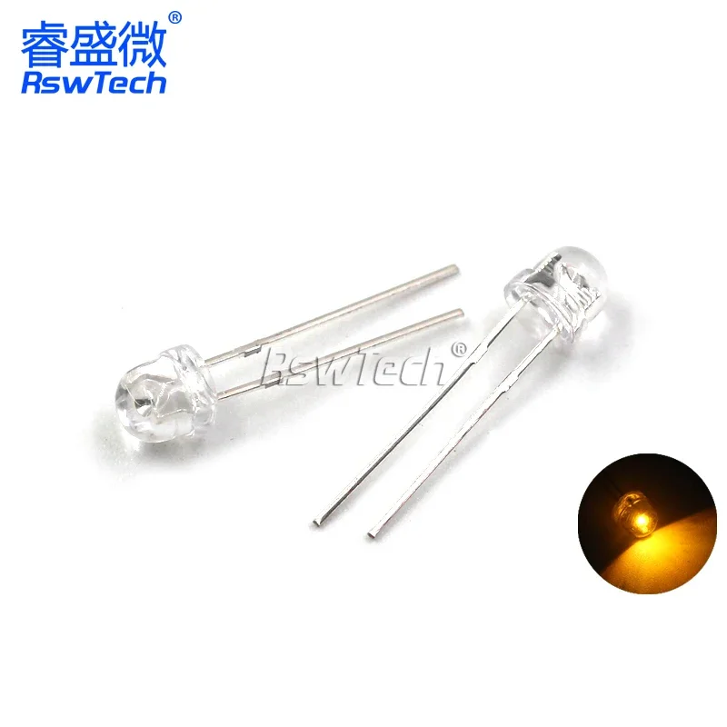 5mm LEDs with various colors, short and long pins, high brightness flash diodes