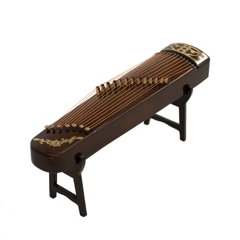 1Pcs Wooden Miniature Chinese Zither Model with Support and Case Mini Guzheng 1/12 Dollhouse 1/6 Action figure Accessories