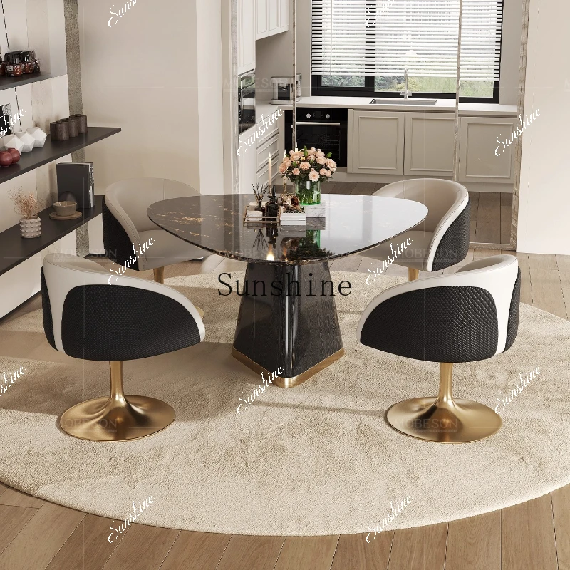 WItalian light luxury high-end solid wood, natural luxury stone dining table household different triangle
