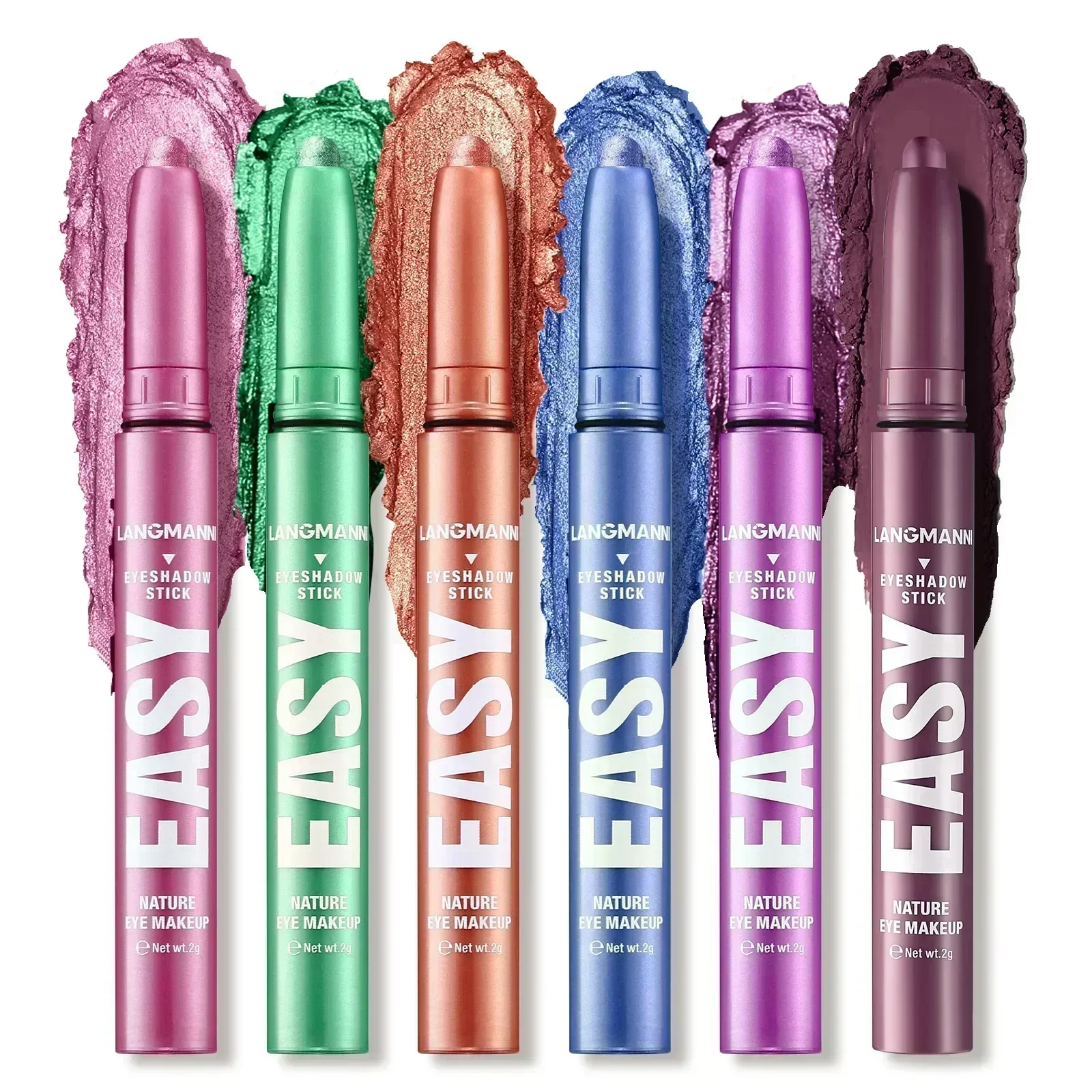 6 色グリッターアイシャドウスティックセット輝き明るくする光沢シルキーな滑らかな質感長持ちする多機能アイシャドウ化粧品