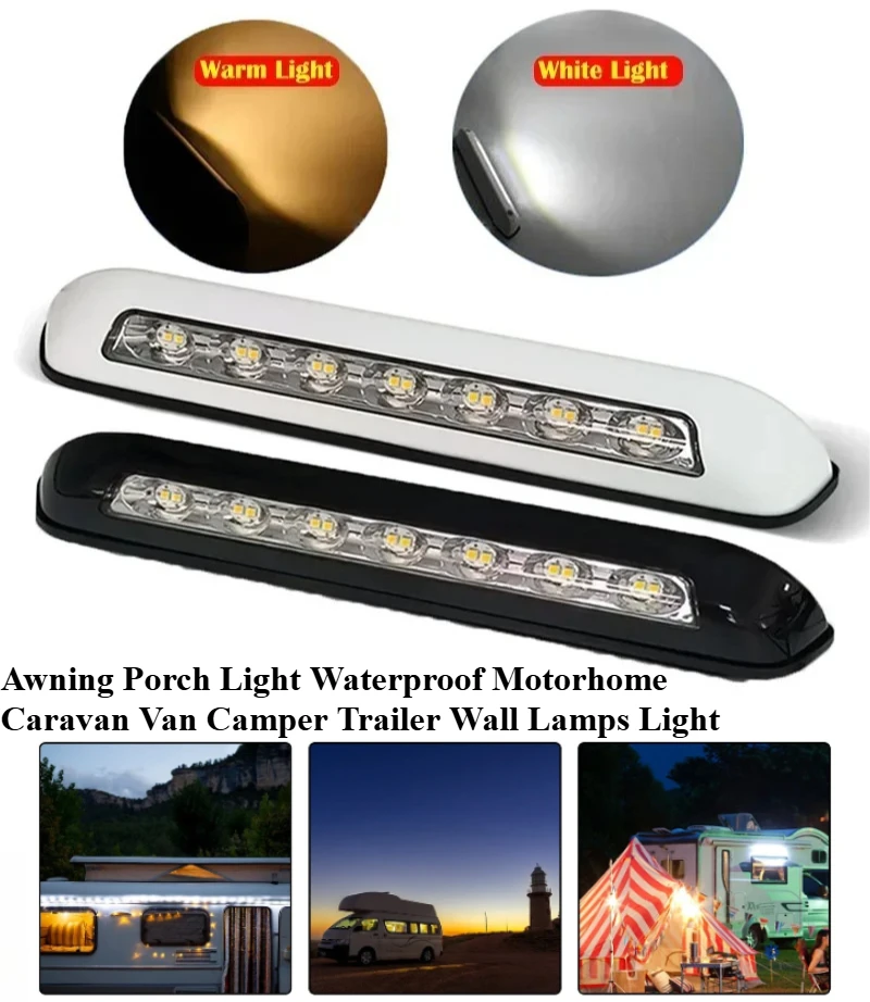 

6000K 8W White/warm White Led 12V RV LED Awning Porch Light Waterproof Motorhome Caravan Van Camper Trailer Wall Lamps Light