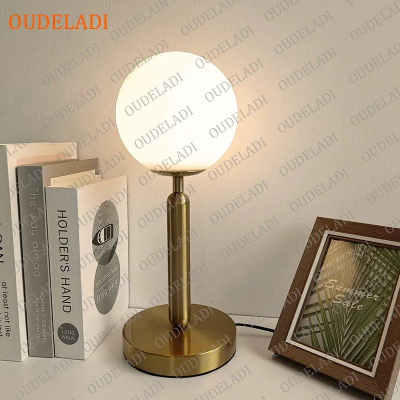 OUDELADI Brass Ring Glass Ball Table Lamp Modern Led Living Room Bedroom Hotel Home Decor Desk Lamp Eye Protection lamp - Image 4
