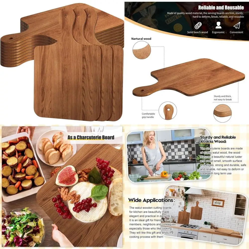 

Set of 12 Acacia Wood Cutting Boards with Handles, 16x10 Inches, Ideal for Laser Engraving, Wedding and Housewarming Gifts, Part