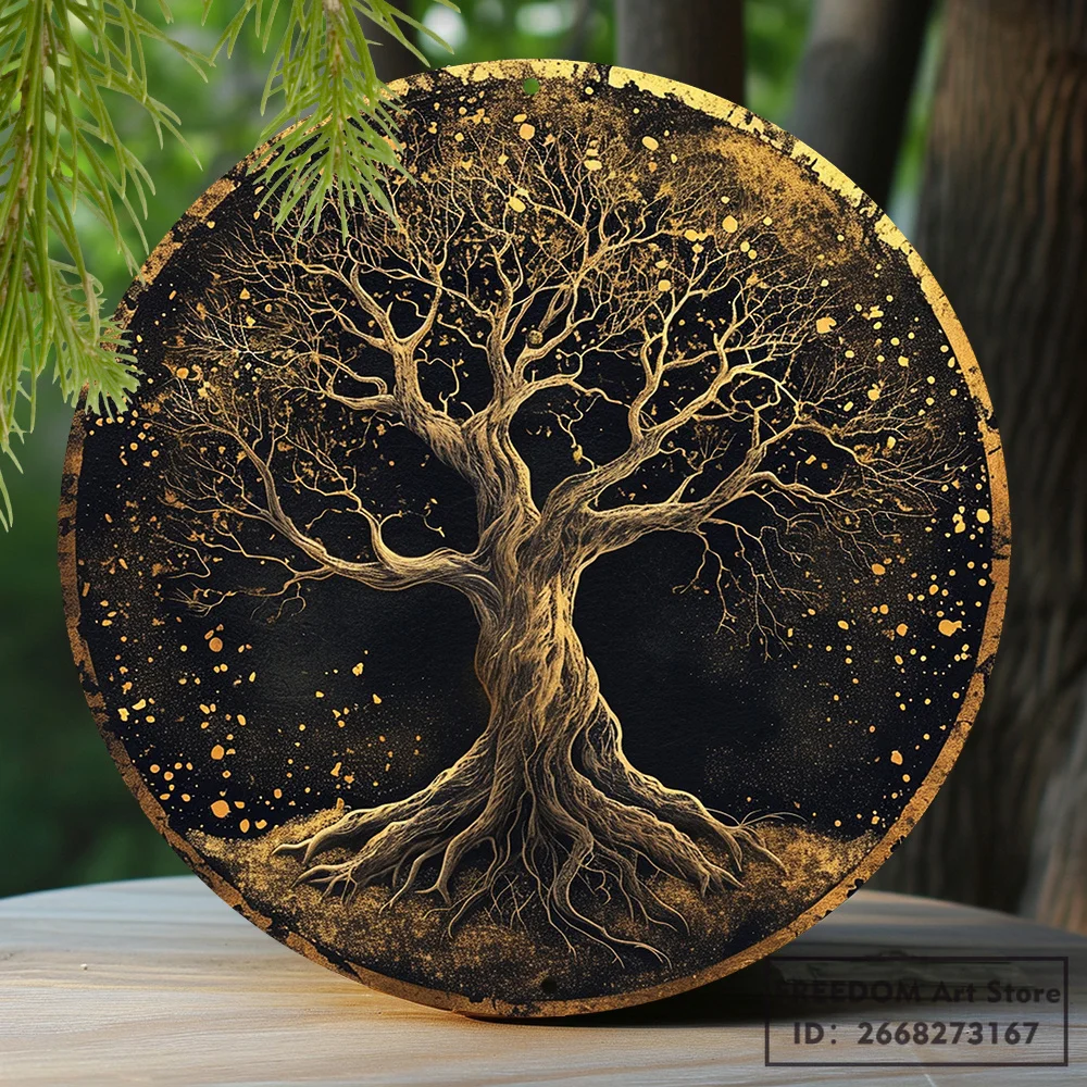 Faux Foil Stamping Papercut Art Painting Round Wreath Decorative Sign Office Decor Boys Gifts Tree Of Life Theme Decoration