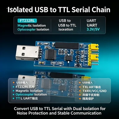 FT232RL USB to TTL Isolated Serial Adapter, Mini Magnetic/Optical Isolation Module