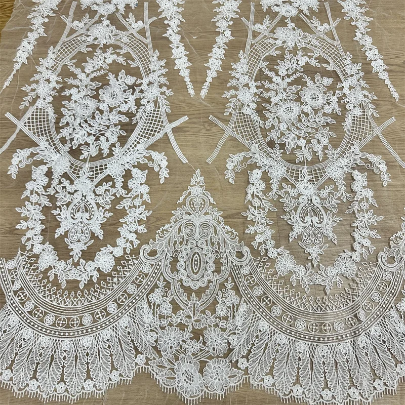 2024 Unique Off White Mesh Embroidery Floral High Quality Bridal Lace Fabric DIY Sewing Accessories Fabric Clothes