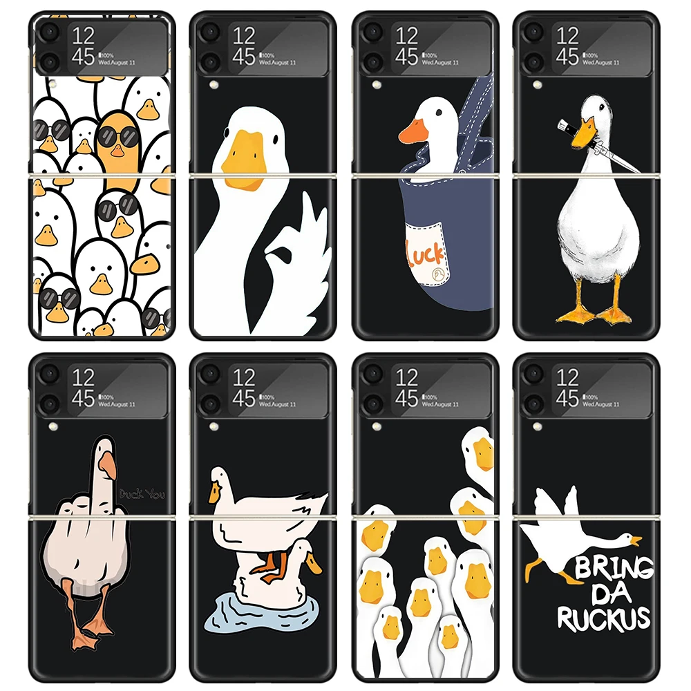 Cartoon Duck Goose Game Case For Samsung Galaxy Z Flip 4 5 3 z Flip5 Flip4 5G Hard Phone Cover Flip3 Split Folding Black Plastic