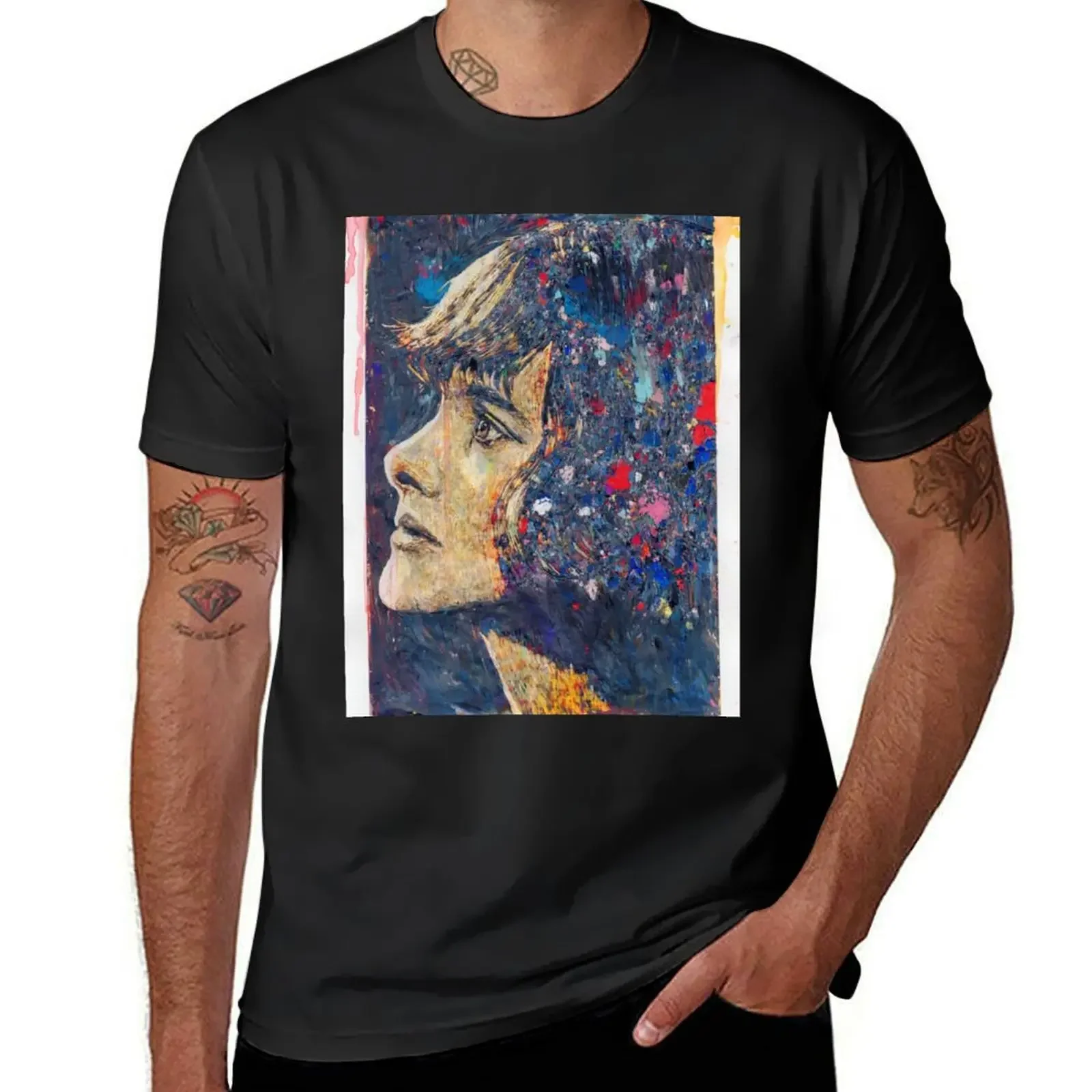

T-shirt short sleeve，Daphne du Maurier - Hand Drawn Oil and Ink Portrait kawaii clothes anime cute clothes blue archive mens cl