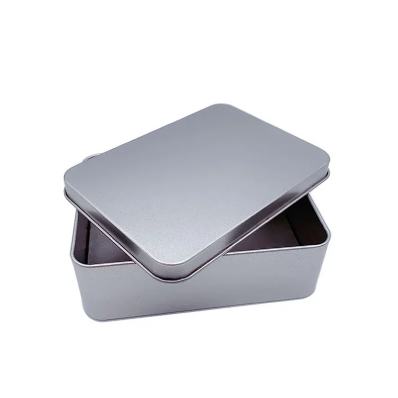 1 Piece Silver Metal Tin Case Box Container with Lid Mini Portable Small Storage Container Kit for Home Storage Stickers