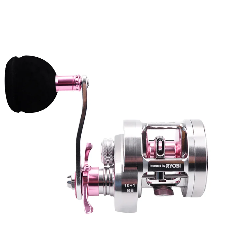 RYOBI RANMI Trolling Drum Boat Baitcasting Fishing Reel Pink All Metal Slow Rock Iron Reels