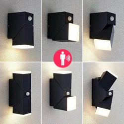 Lámpara LED de pared con Sensor de movimiento para exteriores, candelabro de jardín impermeable con rotación de 6W/12W, cubo, valla, calle, porche, luz de pared Exterior