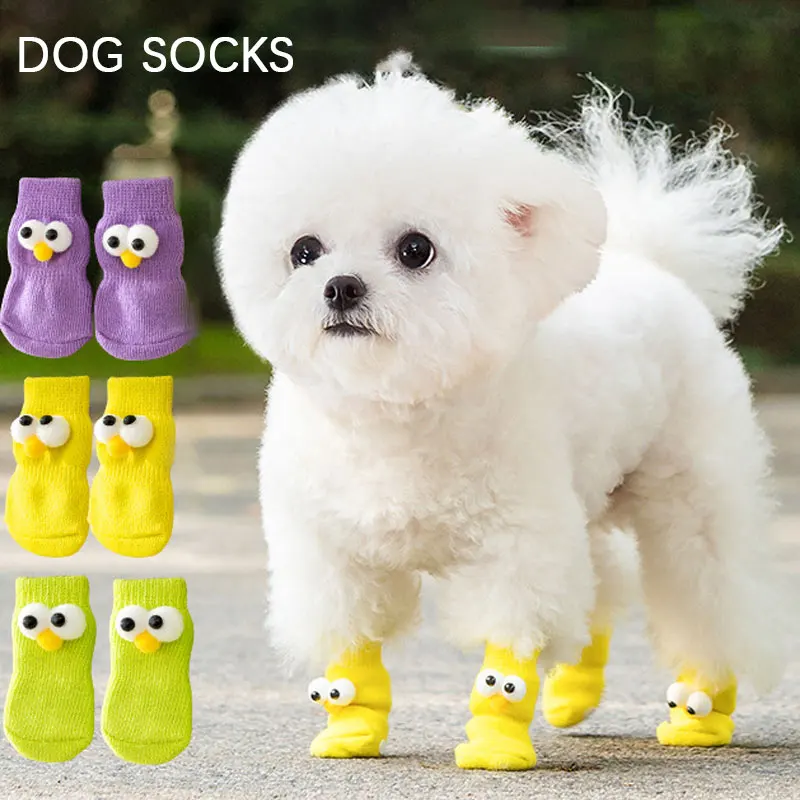 Dog Socks Cute Big Eyes Cute Pet Cartoon Knitted Cat Non-slip Warm Dog Cotton Socks