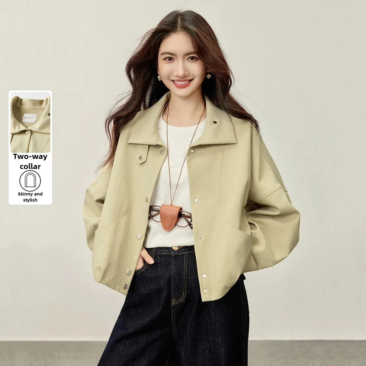 SENTUBILA Casual Jacket for Women 2025 Autumn Cocoon Shape Snap Button Placket Long Sleeves Coat Loose Simple Overcoat 153WB2181