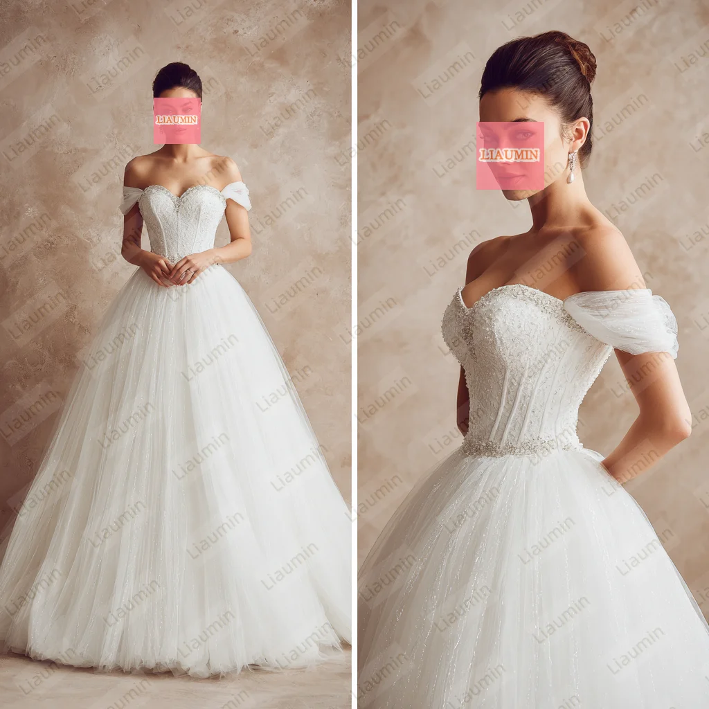 A Line With Lace Applique Beading Off The Shoulder Wedding Formal Prom Dresses Bridal Floor Length Customized Hand Made W19-38