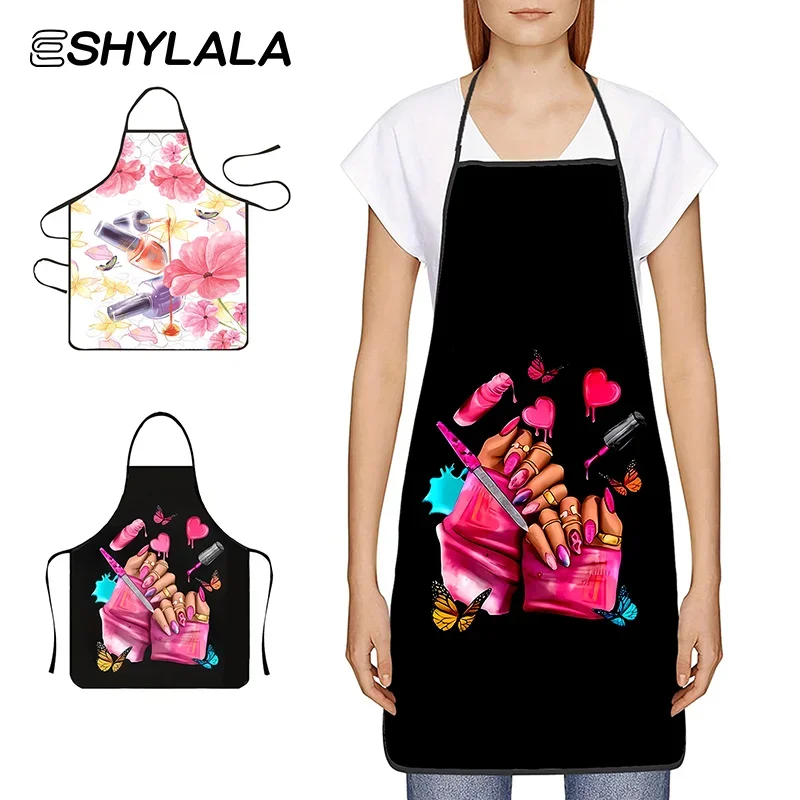 Nagellak Afdrukken Schoonheid Keuken Vrouwen Schort Huishoudelijke Reiniging Overgooier Salon Thuis Koken Bakken Manicure Werkkleding