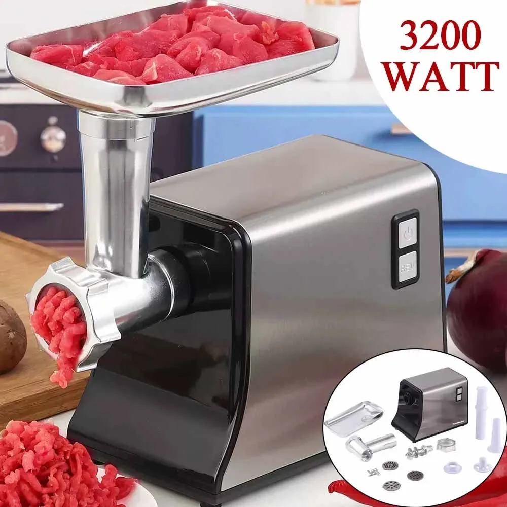 3200 Watts Large Kitchen Stainless Steel Electric Meat Grinder Multi-function Sausage Maker Filler Mincer Stuffer Keyswitch