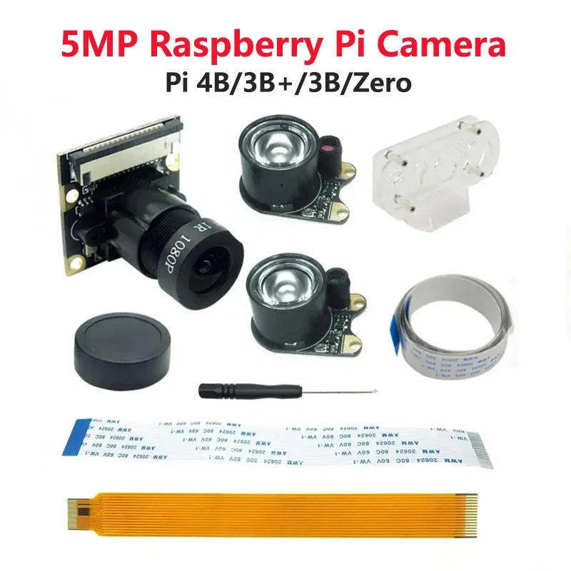 5MP Raspberry Pi 4 Camera Focal Adjustable Night Vision Camera IR Sensor Light Holder For Raspberry Pi 4 Model B/3B /3B/Zero