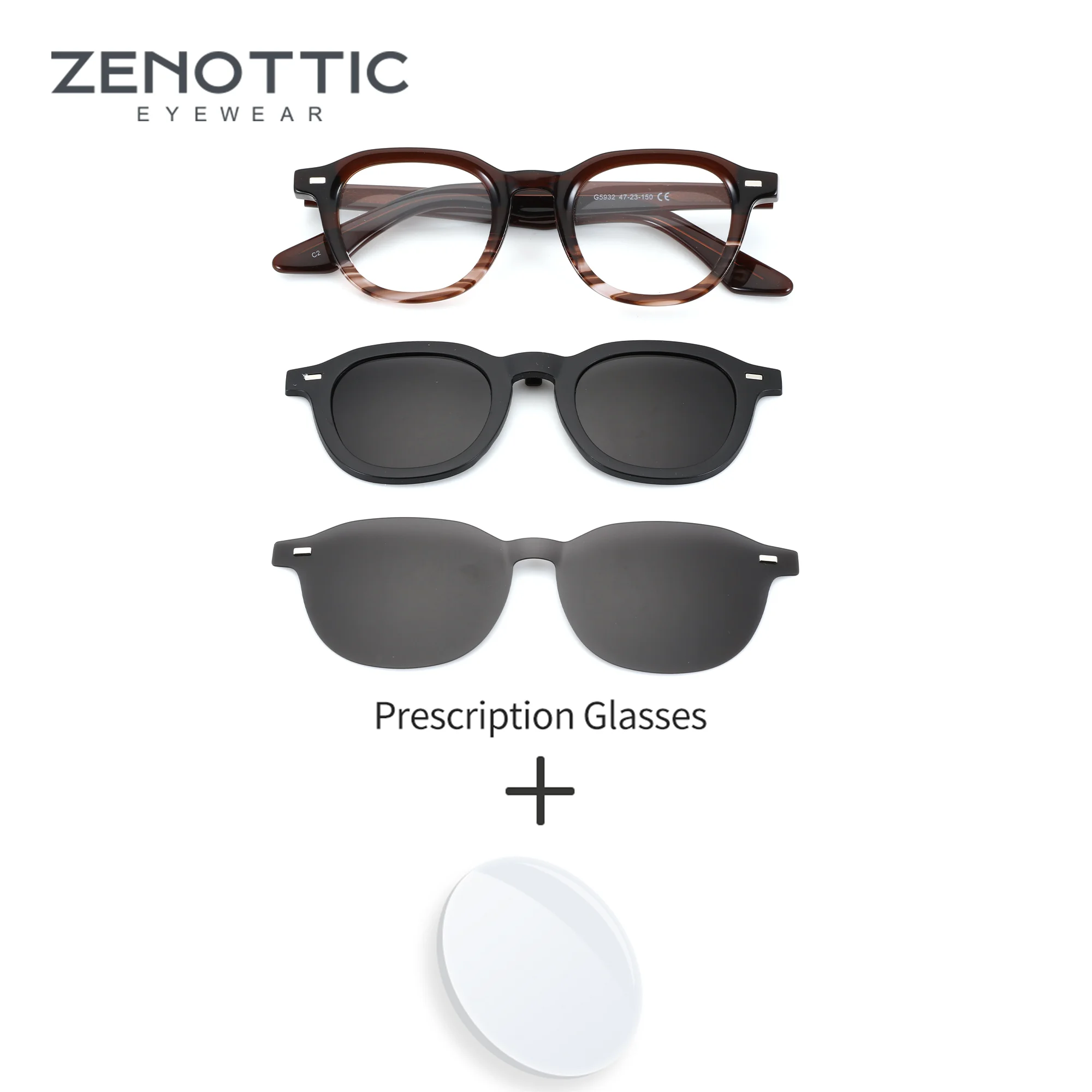 

ZENOTTIC M Size Modish Classic Prescription Glasses Men Square Handmade Acetate Magnetic Attachment Myopia Lenses