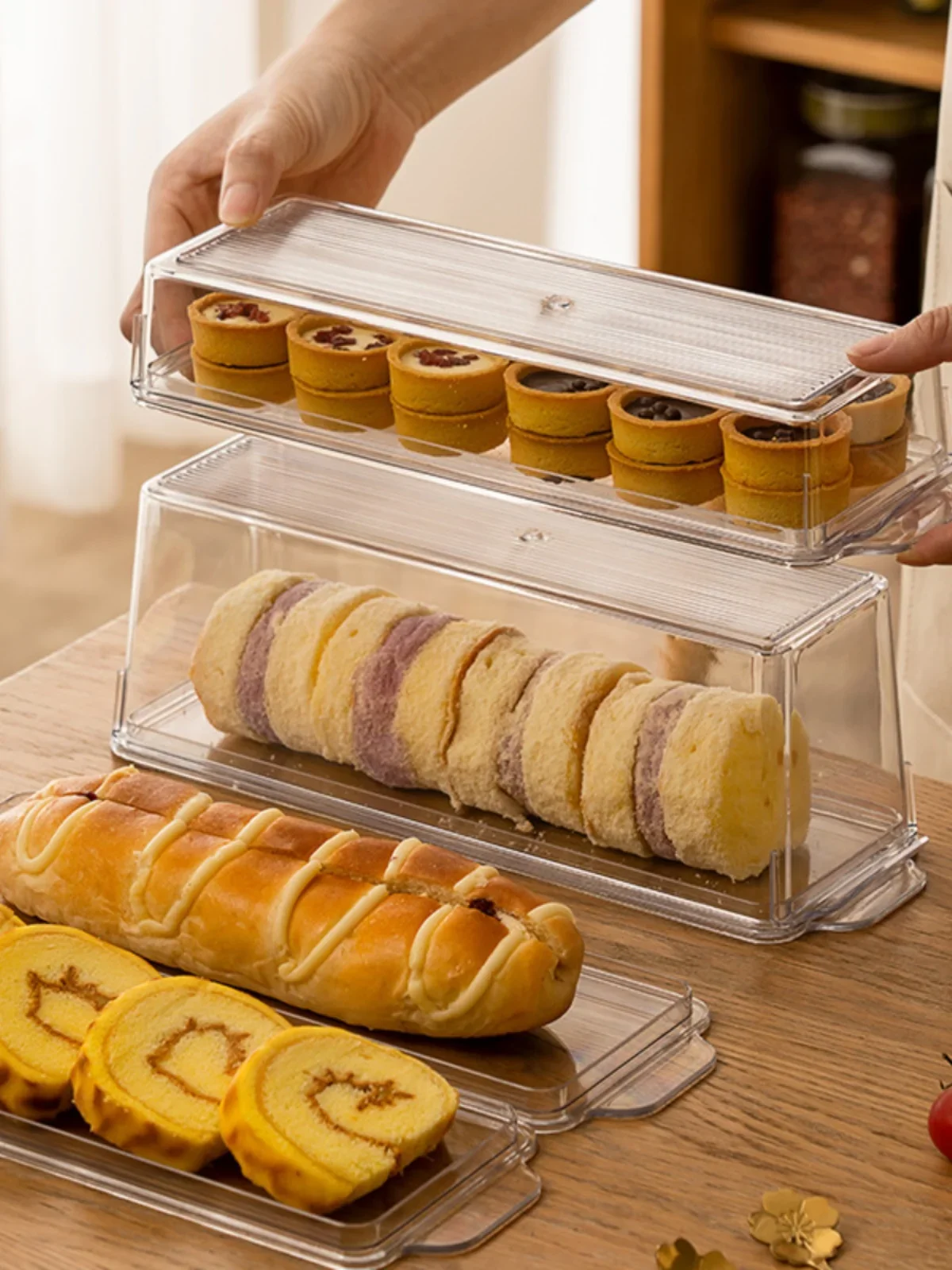 Food Grade Sealed Cake Roll Preservation Box Refrigerator Storage Container Dessert Sweet Treat Household Organizer Box