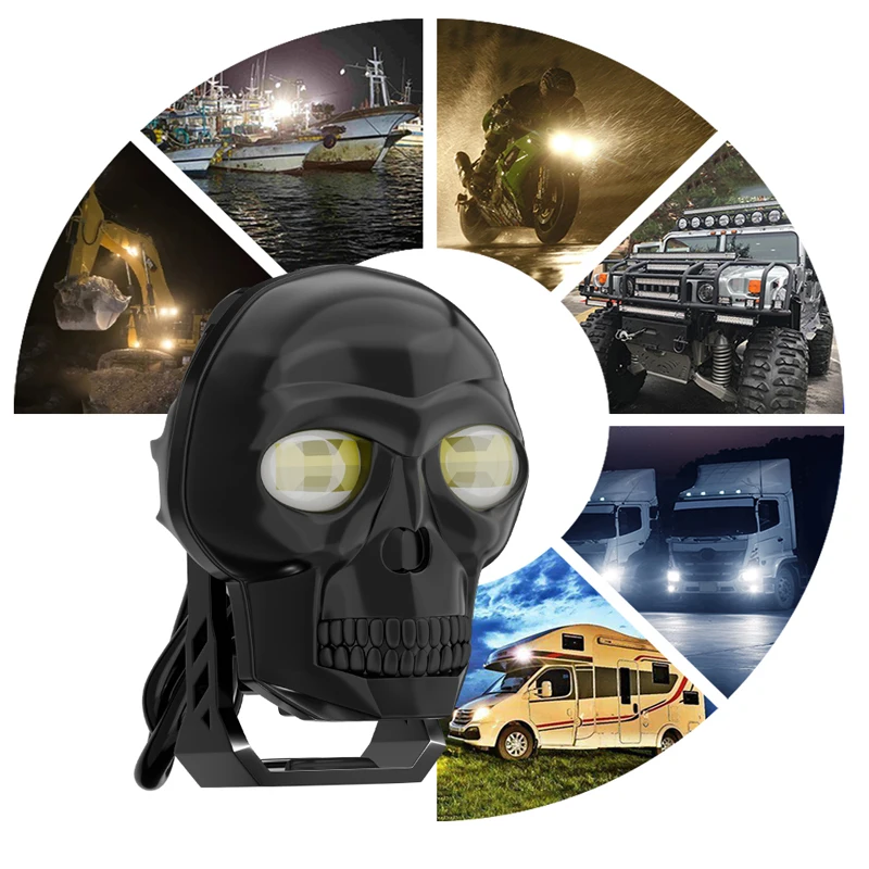 Motorcycle LED Skull Waterproof Headlight Lamp Fog Light for Electric Projector Lens Spotlight motorcycle accessories light