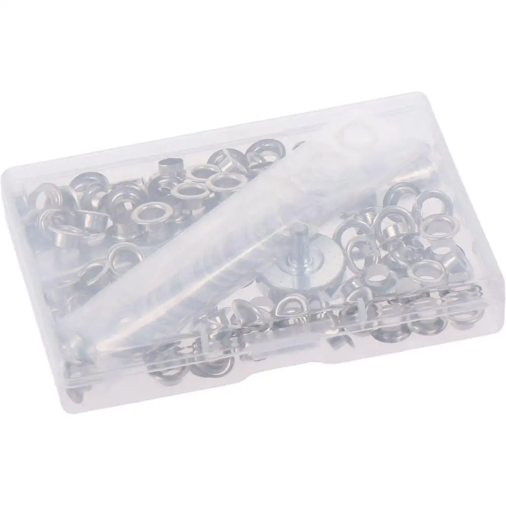 

100 Sets Grommet Tool Thickened Grommet Kit 1/4 Inch Silver Grommets Eyelets Metal Eyelet Leather, Fabric, Tarp, Shoes, Clothing