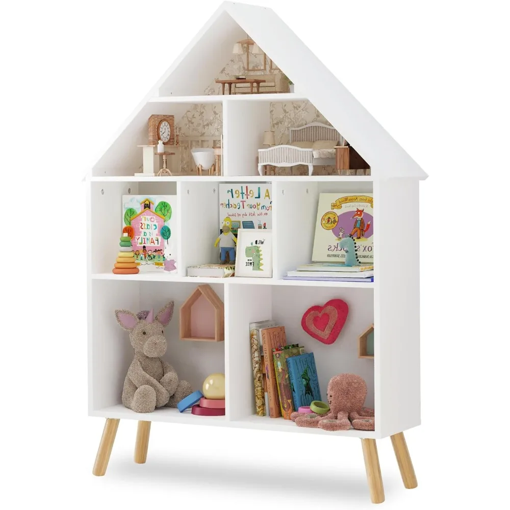 Children's Bookcases with 4-Tier Storage Display Organizer,Children Bookshelf for Playing Room,Nursery White 8.8