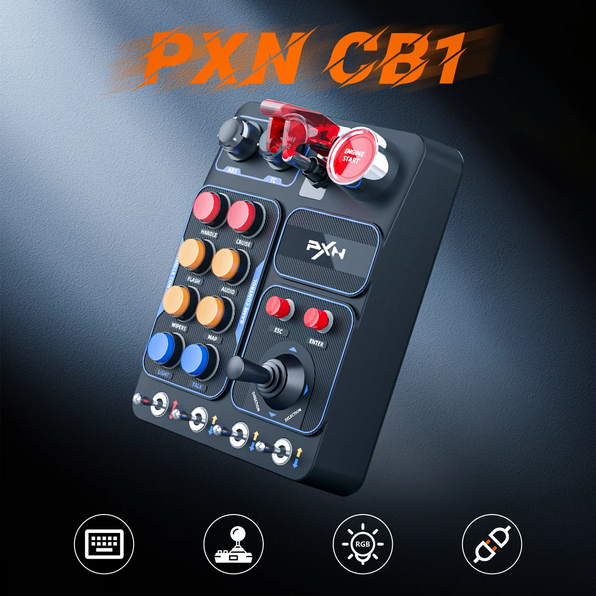 Simulator Race Central Control Box Panel PXN CB1 Multifunctional Keys Control Box RGB for Racing Game Custom PC Gifts for Men