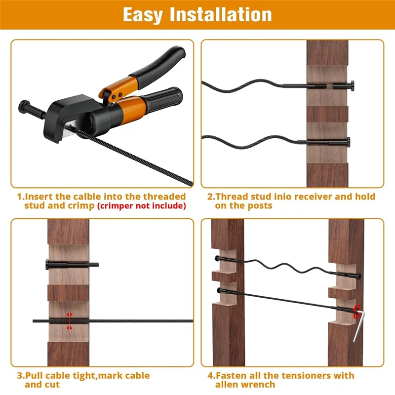 BAAJ-Kit Pagar Kabel Ujung Kancing Swage Penerima Tak Terlihat (Hitam)- 40 Pak 1/8 "T316 Baja Tahan Karat untuk Tiang Kayu/Logam 2" X 2"