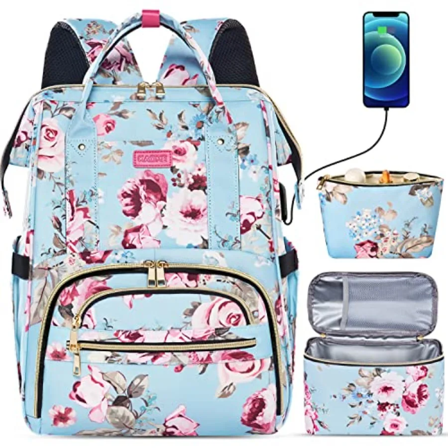 

Lunch Backpack 15.6 Inch Laptop Backpack for Women with USB Port Nurse Gift Teacher Work Backpack Cooler Insulated Lunch Bag Wa