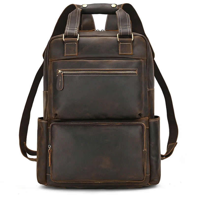 Luxry Brand Designer Leather Backpack Large Capacity Travel Bag Of Men Male Vintage Fashion Backpack for 15.6 Computer drop ship