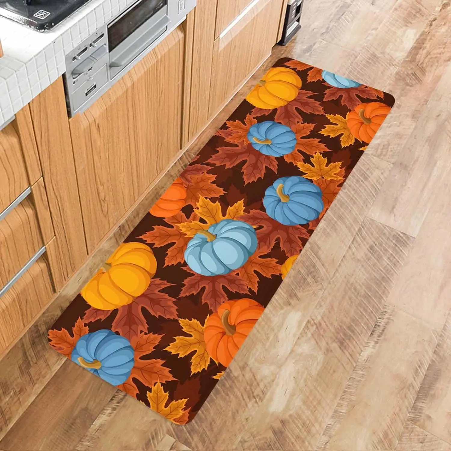 Thanksgiving Kürbis Küchenmatten Herbst Ahornblätter Eingang Rutschfeste Fußmatte Schlafzimmer Wohnzimmer Balkon Flur Bad Bodenmatte – Detail 10
