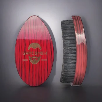 Gracemen-Brosse à cheveux en forme de gouttelette d'eau pour homme, peigne à barbe dure moyenne, poils de sanglier, mélange de nylon, courbe à 360 °, finition rouge