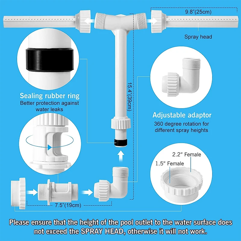 Pool Fountain for Above and In-Ground Pools,Dual Spray Water Fountain for Swimming Pool,PVC Adjustable Waterfall Pool Sprinkler