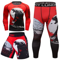 T-shirt da uomo Jiu Jitsu Kimono MMA + pantaloncini Rashguard Compression Shirts + Pant tute sportive Bjj Kickboxing Muay Thai Boxing Jerseys