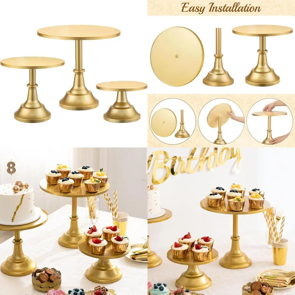 

Gold 3-Tier Cake Stand Set for Displaying 6-10 Inch Cakes and Cupcakes