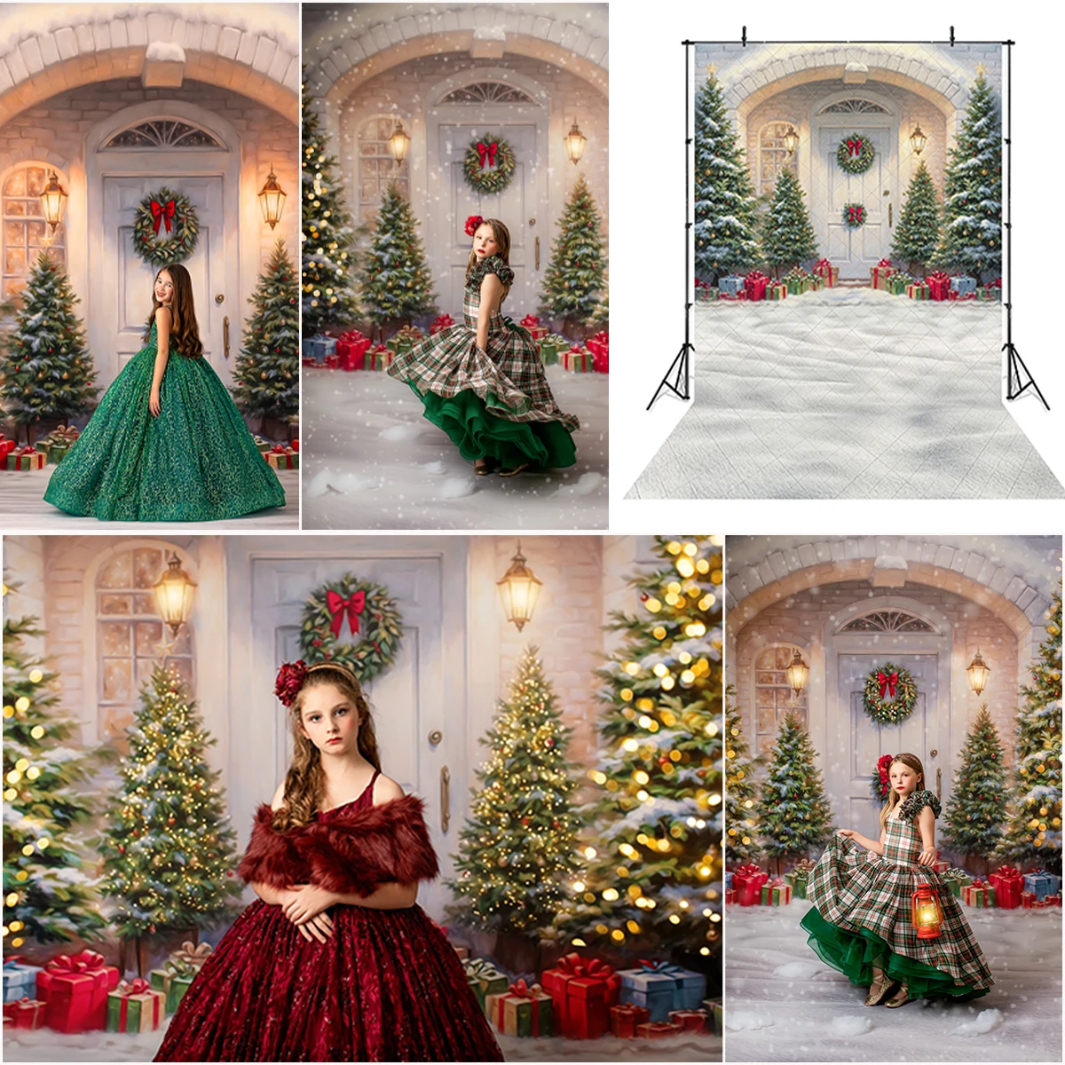 

Christmas Winter Photo Background Snowy Doorstep Delight Photography Backdrop Children Kids Birthday Portrait Photo Studio Props