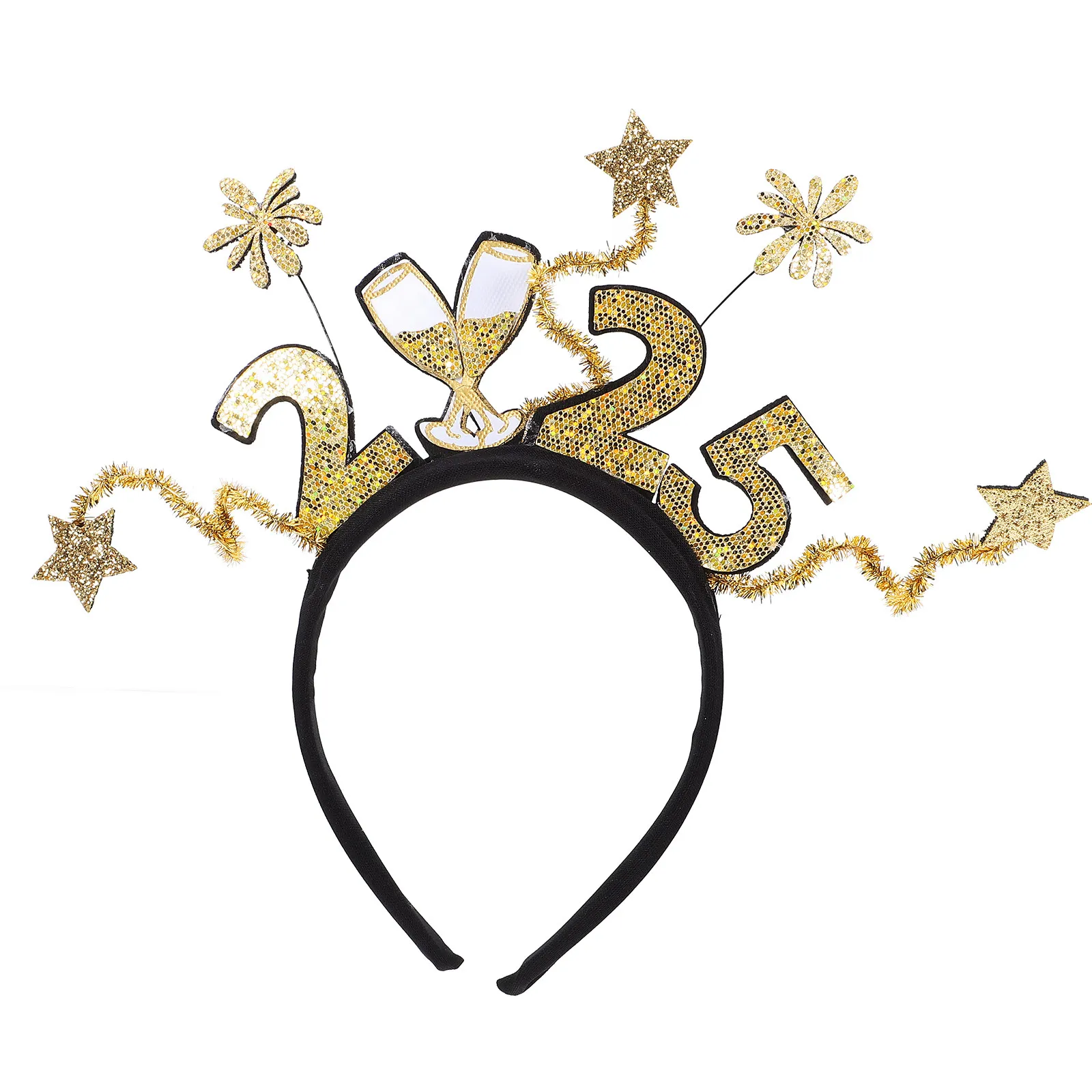 New Year Headband 2025 Number Star Cloth Plastic Iron Wire Hairband Festival Party Accessories Adults New Year Headband