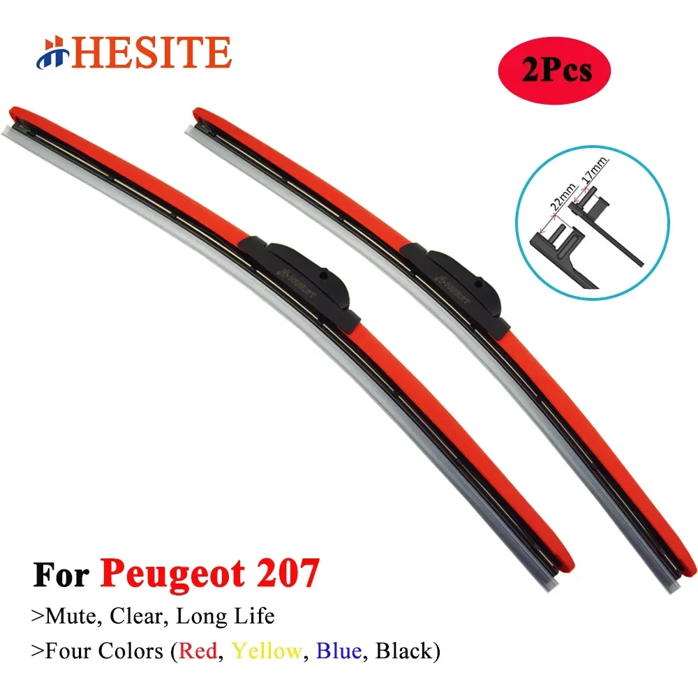 HESITE Colorful Wipers For Peugeot 207 Hatchback Convertible Wagon WC WA WK CC SW 1.4 1.6 Turbo Models 2006 2008 2009 2010 2014