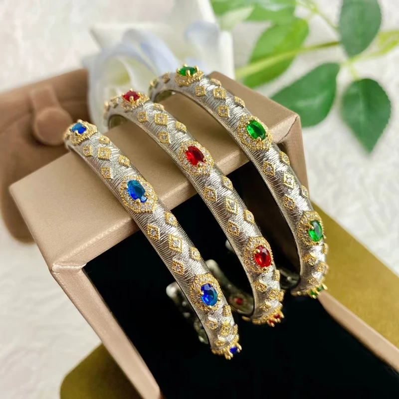 

2025 Italy Bratti style brushed retro court style bracelet two-tone micro emerald bracelet for women party jewelry gift
