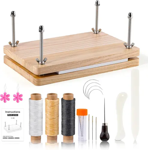 IMAZY-Kits de encuadernación de libros, suministros de encuadernación para principiantes, herramienta de carpeta de huesos con punzón de papel, hilo encerado, prensa de libros para bricolaje